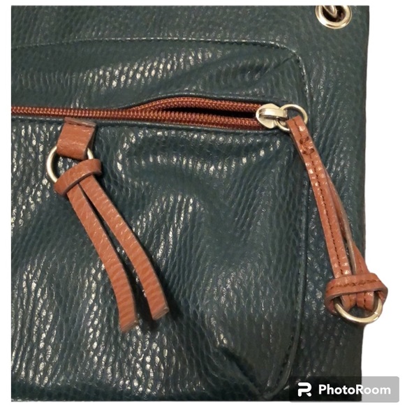 STYLE & CO | boho teal & brown 4-pocket faux-leather bag with silver hardware - Picture 3 of 13
